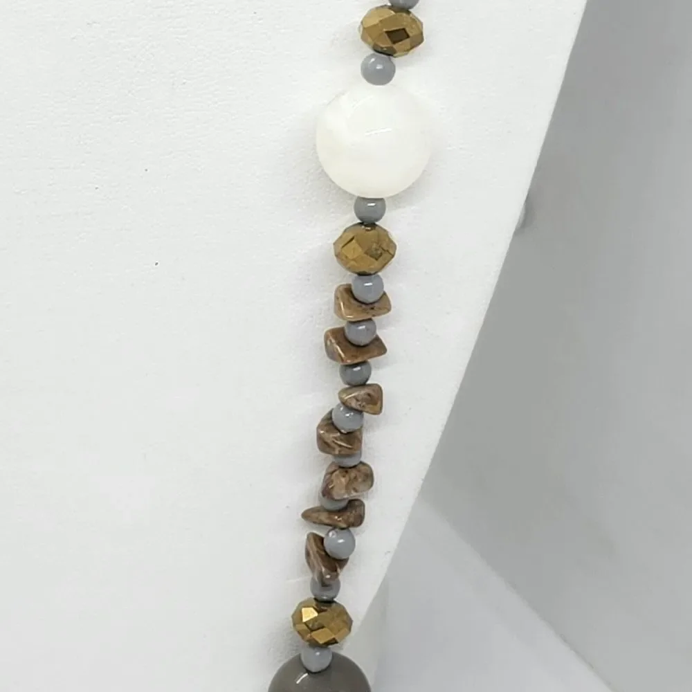 Acrylic Bead Necklace Blue Brown Gray‎ Gold